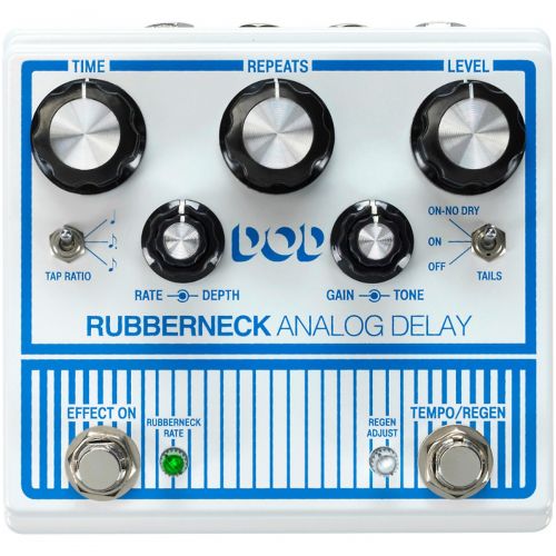  DOD},description:The DOD Rubberneck Analog Delay Pedal with Tap Tempo has double the features with a cool double-wide chassis. The Rubberneck boasts over a second of warm and music