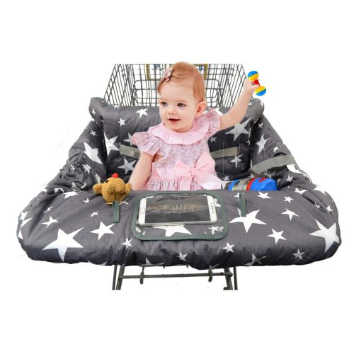  DODO NICI Cotton Shopping Cart Cover for Baby, Toddler High Chair Cover with Cell Phone Carrier-Summer Grocery Cart Cushion for Boy or Girl Large Size Star Print