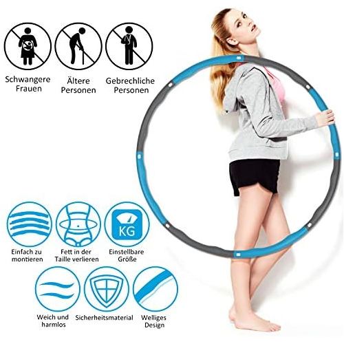  [아마존베스트]Dofly Hula Hoop, Hula Hoop with Thickened Foam for Fitness, Training, Weight Loss, 73-95 cm, Adjustable, Detachable, Portable Fitness Hoop for Children, Adults with Tape Measure