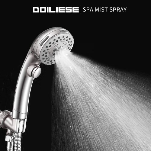  DOILIESE Shower Head, High Pressure 6 Setting Shower Head Hand-Held with ON/OFF Switch and Spa Spray Mode - Shower Heads with Handheld Spray High Pressure - Brushed Nickel