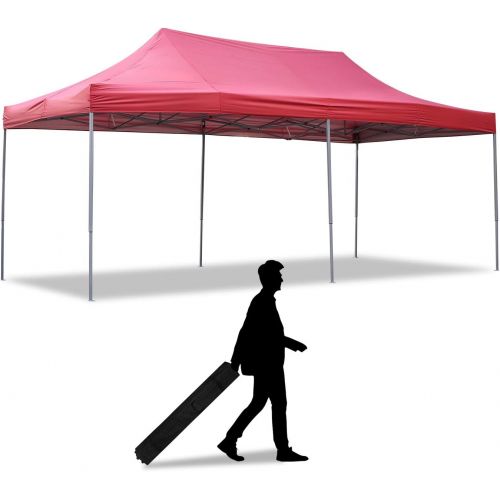  [아마존핫딜][아마존 핫딜] DOIT 10ft x 20ft Pop Up Canopy Tent Gazebo for Party or Camping,Portable Wheeled Carrying Bag,Red