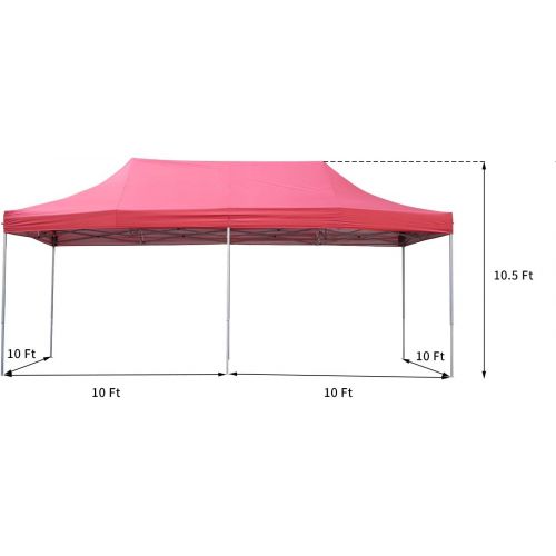  [아마존핫딜][아마존 핫딜] DOIT 10ft x 20ft Pop Up Canopy Tent Gazebo for Party or Camping,Portable Wheeled Carrying Bag,Red