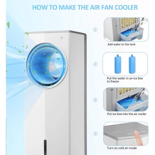  DOIT 3-IN-1 Evaporative Air Cooler Bladeless Fan, Portable Air Conditioner w/Cooling & Humidification Function with Remote Control 4 Modes and 3 Wind Speed , 45°Oscillation with 1