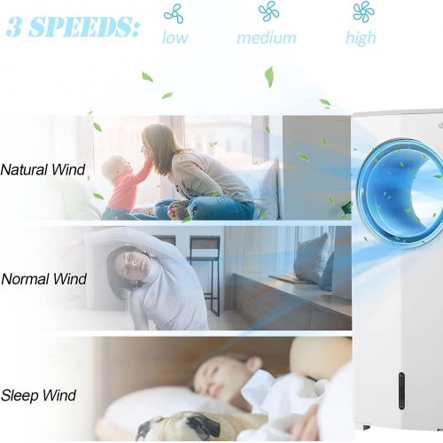  DOIT 3-IN-1 Evaporative Air Cooler Bladeless Fan, Portable Air Conditioner w/Cooling & Humidification Function with Remote Control 4 Modes and 3 Wind Speed , 45°Oscillation with 1