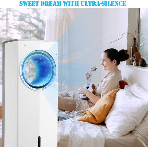  DOIT 3-IN-1 Evaporative Air Cooler Bladeless Fan, Portable Air Conditioner w/Cooling & Humidification Function with Remote Control 4 Modes and 3 Wind Speed , 45°Oscillation with 1