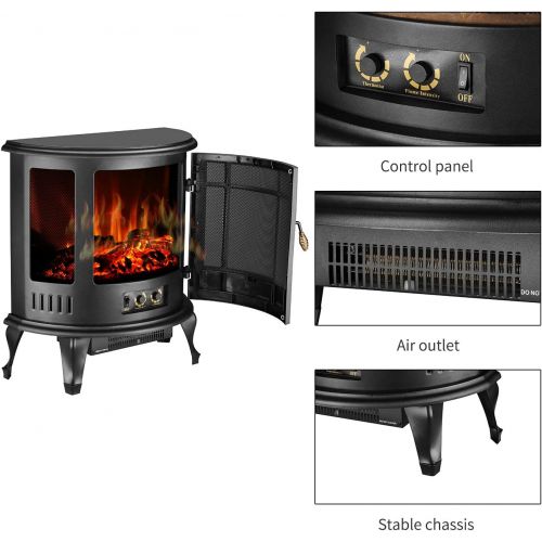  DOIT Electric Fireplace Stove with 3D Flame Effect, 1500W Ultra Strong Power, Adjustable Flame Brightness, Overheat Protection, Free Standing Fireplace Stove Heater