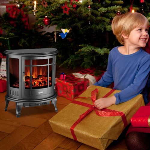  DOIT Electric Fireplace Stove with 3D Flame Effect, 1500W Ultra Strong Power, Adjustable Flame Brightness, Overheat Protection, Free Standing Fireplace Stove Heater