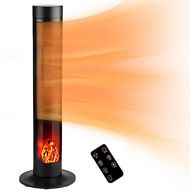 DOIT Space Heater, 34” Electric Space Heater for Large Room, 1500W PTC Tower Heater for Home and Office with 3D Realistic Flame, Touchable Panel and Remote Control