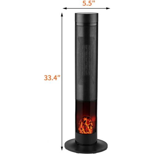  DOIT Space Heater, 34” Electric Space Heater for Large Room, 1500W PTC Tower Heater for Home and Office with 3D Realistic Flame, Touchable Panel and Remote Control