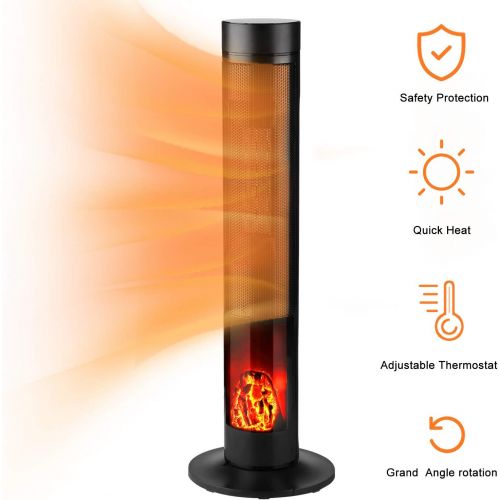  DOIT Space Heater, 34” Electric Space Heater for Large Room, 1500W PTC Tower Heater for Home and Office with 3D Realistic Flame, Touchable Panel and Remote Control