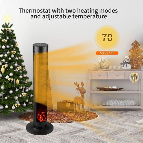  DOIT Space Heater, 34” Electric Space Heater for Large Room, 1500W PTC Tower Heater for Home and Office with 3D Realistic Flame, Touchable Panel and Remote Control