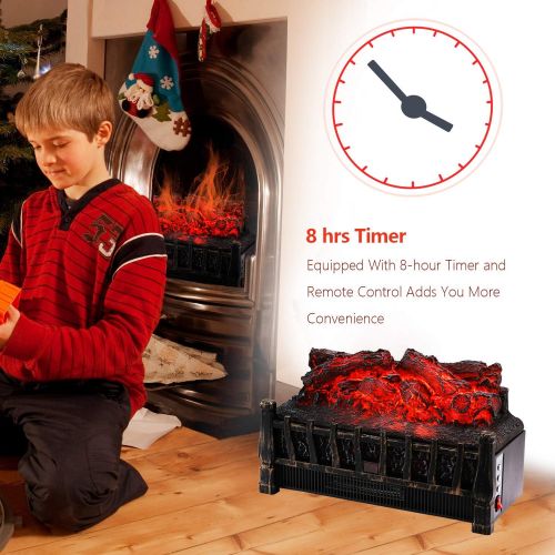  DOIT Electric Fireplace, Electric Fireplace Logs with Realistic Ember Bed and Remote Controller, 1500W Indoor Wall Heater for Bedroom and Living Room