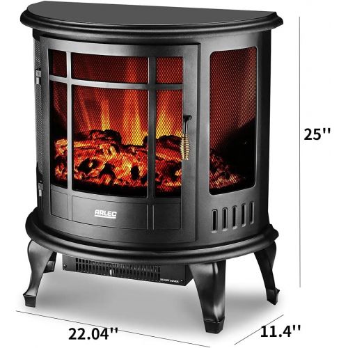  DOIT Electric Fireplace Stove with 3D Flame Effect, 1500W Ultra Strong Power, Adjustable Flame Brightness, Overheat Protection, Free Standing Fireplace Stove Heater