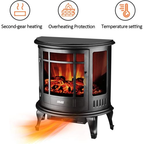  DOIT Electric Fireplace Stove with 3D Flame Effect, 1500W Ultra Strong Power, Adjustable Flame Brightness, Overheat Protection, Free Standing Fireplace Stove Heater