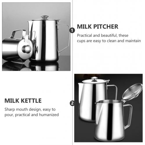  DOITOOL Milk Frothing Pitcher 600ML Stainless Steel Coffee Steaming Cup Dust- Proof Mocha Jug with Lid for Espresso Machine Milk Frother Latte Coffee Art