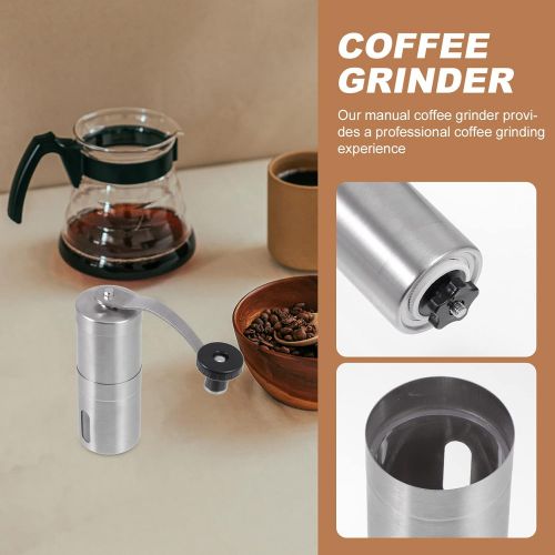  DOITOOL Coffee Bean Grinder Stainless Steel Manual Hand Coffee Mill Herbal Medicine Grinding Machines for Espresso Office Home Pepper Spice Nuts Silver