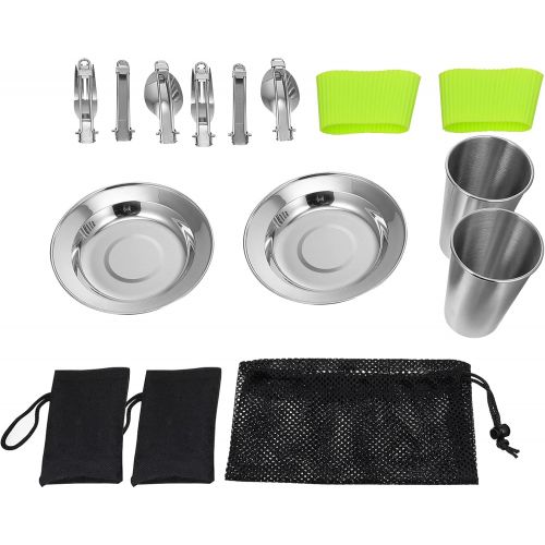  DOITOOL 11pcs Camping Cookware Set Campfire Kettle Cooking Kit Pots Pan Cooking Supplies for Outdoor Backpacking Hiking Picnic Fishing