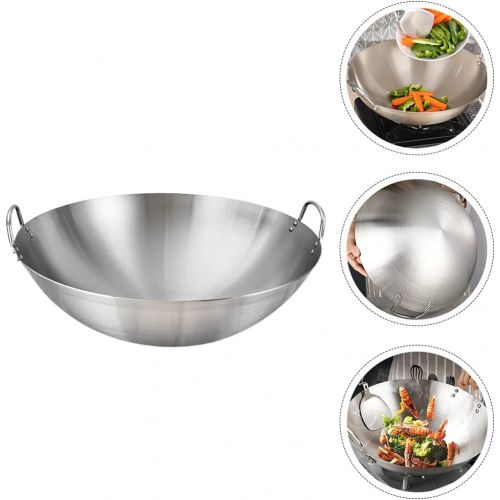  DOITOOL Stainless Steel Wok Pow Wok Stir Fry Pans Chinese Cooking Pan with Double Handle for Stir- Fry Grilling Frying Steaming 30cm