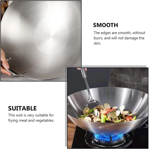  DOITOOL Stainless Steel Wok Pow Wok Stir Fry Pans Chinese Cooking Pan with Double Handle for Stir- Fry Grilling Frying Steaming 30cm