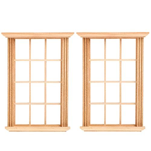  DOITOOL 2pcs Mini Furniture Doll House Miniature Window Frame Model Decoration Windows Dollhouse Furniture, 48OUKL10C166M7