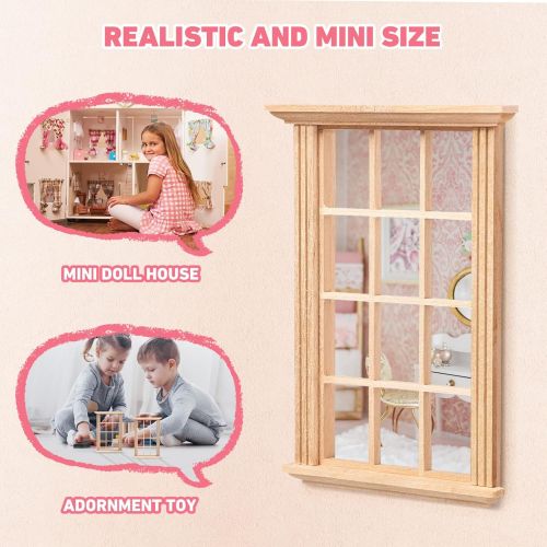  DOITOOL 2pcs Mini Furniture Doll House Miniature Window Frame Model Decoration Windows Dollhouse Furniture, 48OUKL10C166M7