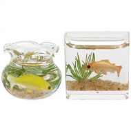 DOITOOL 2pcs 1: 12 Miniature Glass Goldfish Bowl with Fish Miniature Fish Bowl Glass Fish Tank Dollhouse Accessories