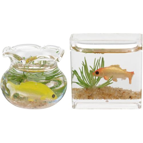  DOITOOL 2pcs 1: 12 Miniature Glass Goldfish Bowl with Fish Miniature Fish Bowl Glass Fish Tank Dollhouse Accessories