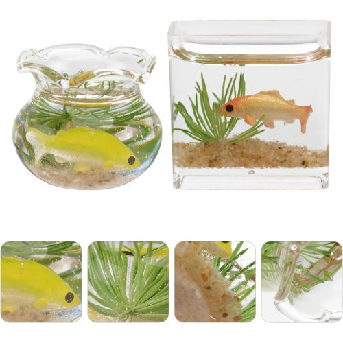  DOITOOL 2pcs 1: 12 Miniature Glass Goldfish Bowl with Fish Miniature Fish Bowl Glass Fish Tank Dollhouse Accessories