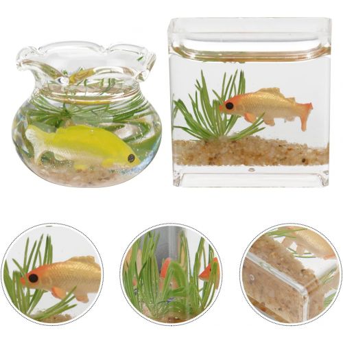  DOITOOL 2pcs 1: 12 Miniature Glass Goldfish Bowl with Fish Miniature Fish Bowl Glass Fish Tank Dollhouse Accessories