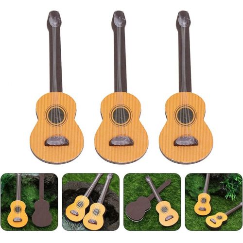  DOITOOL 3pcs Wooden Miniature Guitar Mini Musical Instrument Wooden Guitar Model Display Mini Musical Ornaments Craft Home Decor for Dollhouse Accessories Model Home Decoration (6.