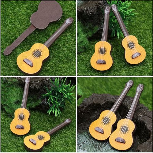  DOITOOL 3pcs Wooden Miniature Guitar Mini Musical Instrument Wooden Guitar Model Display Mini Musical Ornaments Craft Home Decor for Dollhouse Accessories Model Home Decoration (6.