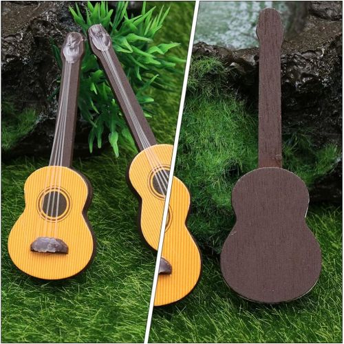  DOITOOL 3pcs Wooden Miniature Guitar Mini Musical Instrument Wooden Guitar Model Display Mini Musical Ornaments Craft Home Decor for Dollhouse Accessories Model Home Decoration (6.