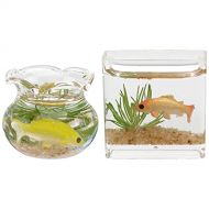 DOITOOL 2Pcs Miniature Fish Bowl Dollhouse Fish Tank 1: 12 Miniature Glass Goldfish Tank Dollhouse Desktop Ornaments