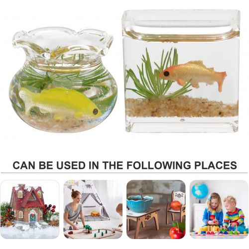  DOITOOL 2Pcs Miniature Fish Bowl Dollhouse Fish Tank 1: 12 Miniature Glass Goldfish Tank Dollhouse Desktop Ornaments