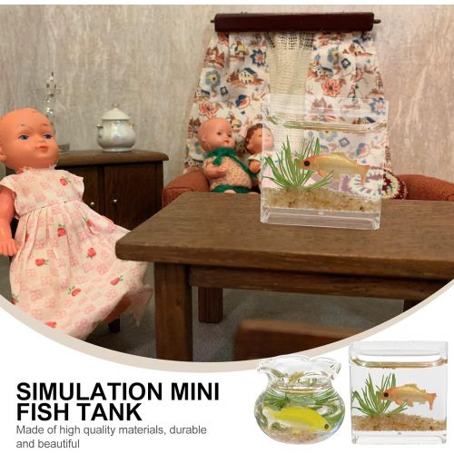  DOITOOL 2Pcs Miniature Fish Bowl Dollhouse Fish Tank 1: 12 Miniature Glass Goldfish Tank Dollhouse Desktop Ornaments