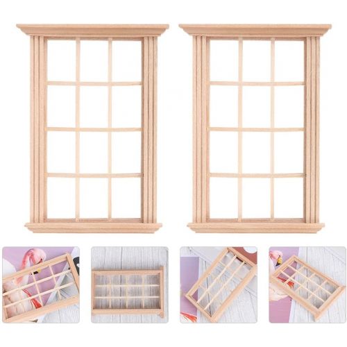  DOITOOL 2PCS Dollhouse Windows 1 12 Scale Wooden Dollhouse Window Frame, Dollhouse Furniture Miniature Window Frames for 1 12 Doll House Furniture Accessories