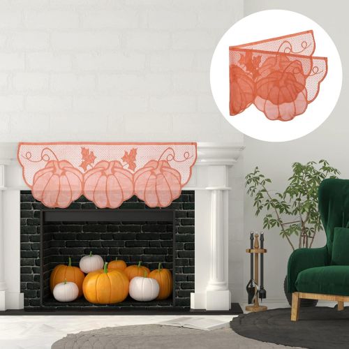  DOITOOL Thanksgiving Decor Fireplace Mantle Scarf Cover Pumpkin Lace Fireplace Cloth Tablecloth Table Runner Thanksgiving Autumn Party Decor