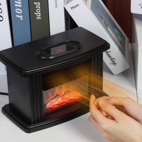  DOITOOL USB Electric Fireplace Electric Space Heater with 3D Flame Effect Standing Fireplace Stove Heater Indoor Fireplace Heater Stove for Home School Office (Black)