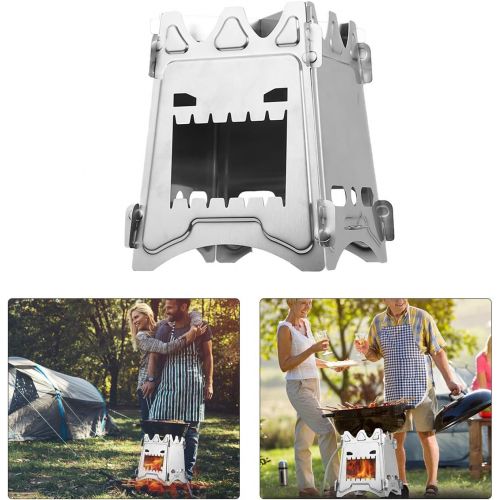  DOITOOL 1PC Portable Firewood Stove Outdoor Carbon Block Stove Stainless Steel Camping Stove Barbecue Grill Camping Stove for Outdoor Garden (Silver) Barbecue Tools
