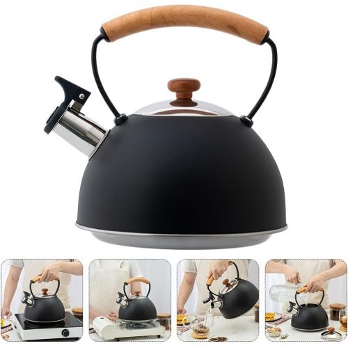  DOITOOL Stainless Steel Tea Pot Whistling Tea Kettle Whistling Spout Anti Hot Wood Handle Tea Pots for Stove Top (Black)
