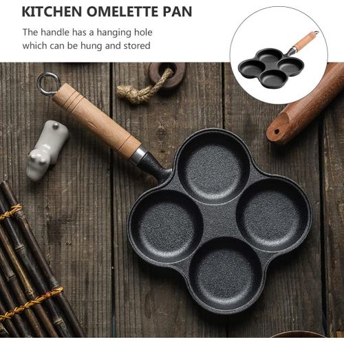  DOITOOL Egg Frying Pan Iron Nonstick Pancake Pans 4 Cups Round Omelette Pan Mold Toast Egg Burger Steak Cooker with Wood Handle for Gas Stove Kitchen Gadget Tools