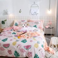 DOLDOA Cotton Tropical Floral Duvet Cover Queen (90x90inch),3 Pieces (1 Duvet Cover,2 Pillowcases) Pink Flamingo Flower Printed Bedding Set,Soft and Breathable Duvet Cover Set for