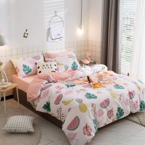  DOLDOA Cotton Tropical Floral Duvet Cover King (90x104inch),3 Pieces (1 Duvet Cover,2 Pillowcases) Pink Flamingo Flower Printed Bedding Set,Soft and Breathable Duvet Cover Set for