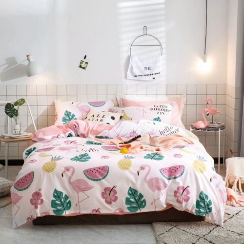  DOLDOA Cotton Tropical Floral Duvet Cover King (90x104inch),3 Pieces (1 Duvet Cover,2 Pillowcases) Pink Flamingo Flower Printed Bedding Set,Soft and Breathable Duvet Cover Set for