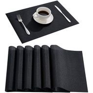 [아마존베스트]DOLOPL Black Placemat Placemats Waterproof Placemats Set of 6 Crossweave Woven Vinyl Laminated Table Mat Easy to Clean Heat Resistant Wipeable Placemats for Dining Table