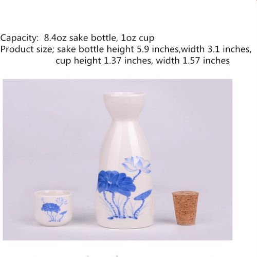  [아마존베스트]DOMALA White ceramic sake bottle and 6 cups - Traditional Japanese 7-piece set (Bamboo Shadow)