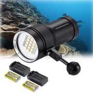 DOMINTY Diving Flashlight 15x XM-L2+6X Red+6X UV LED Photography Video Scuba Dive Light Submarine Rechargeable Waterproof Underwater 100M Torch Handheld Flashlight(Light+ Stand 1+B
