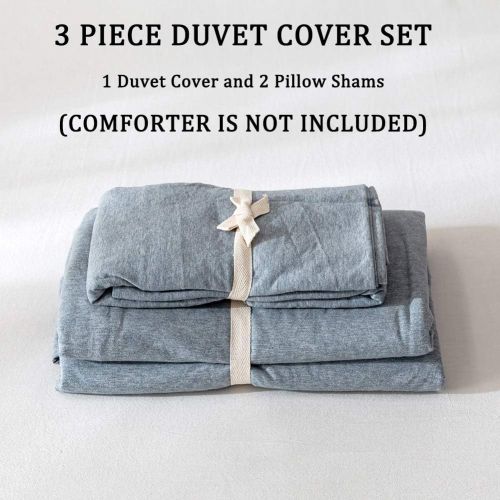  DOUH Duvet Cover Queen, Jersey Knit Cotton 3 Pieces Home Bedding Sets 1 Comforter Cover and 2 Pillow Shams Soft Comfy Solid Champagne Queen Size