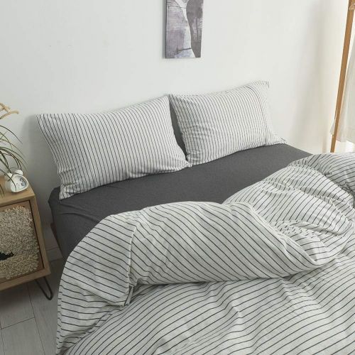  DOUH Duvet Cover Queen, Jersey Knit Cotton 3 Pieces Home Bedding Sets 1 Comforter Cover and 2 Pillow Shams Soft Comfy Solid Champagne Queen Size