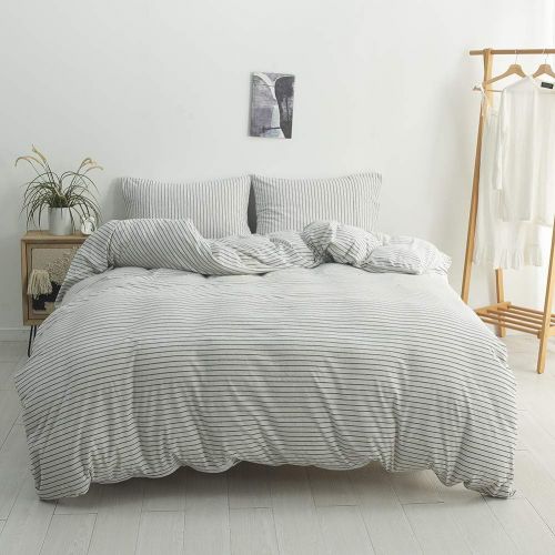  DOUH Duvet Cover Queen, Jersey Knit Cotton 3 Pieces Home Bedding Sets 1 Comforter Cover and 2 Pillow Shams Soft Comfy Solid Champagne Queen Size
